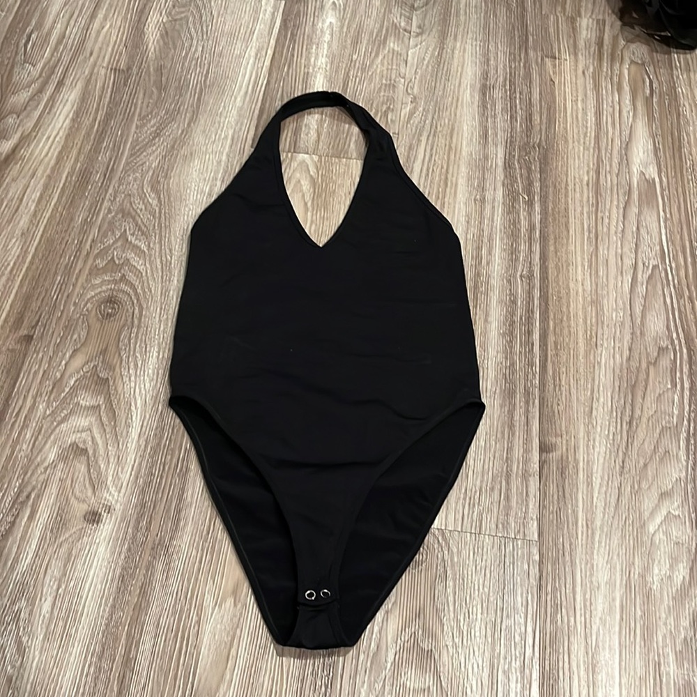 Black halter top body suit